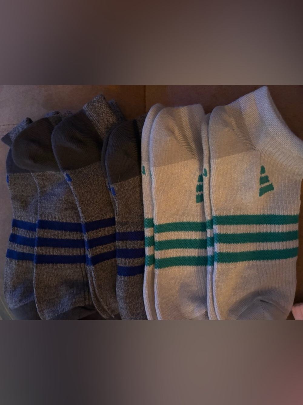 NWOT adidas Kids Low-Cut Socks Gray with Blue Stripes & White with Green Stripes